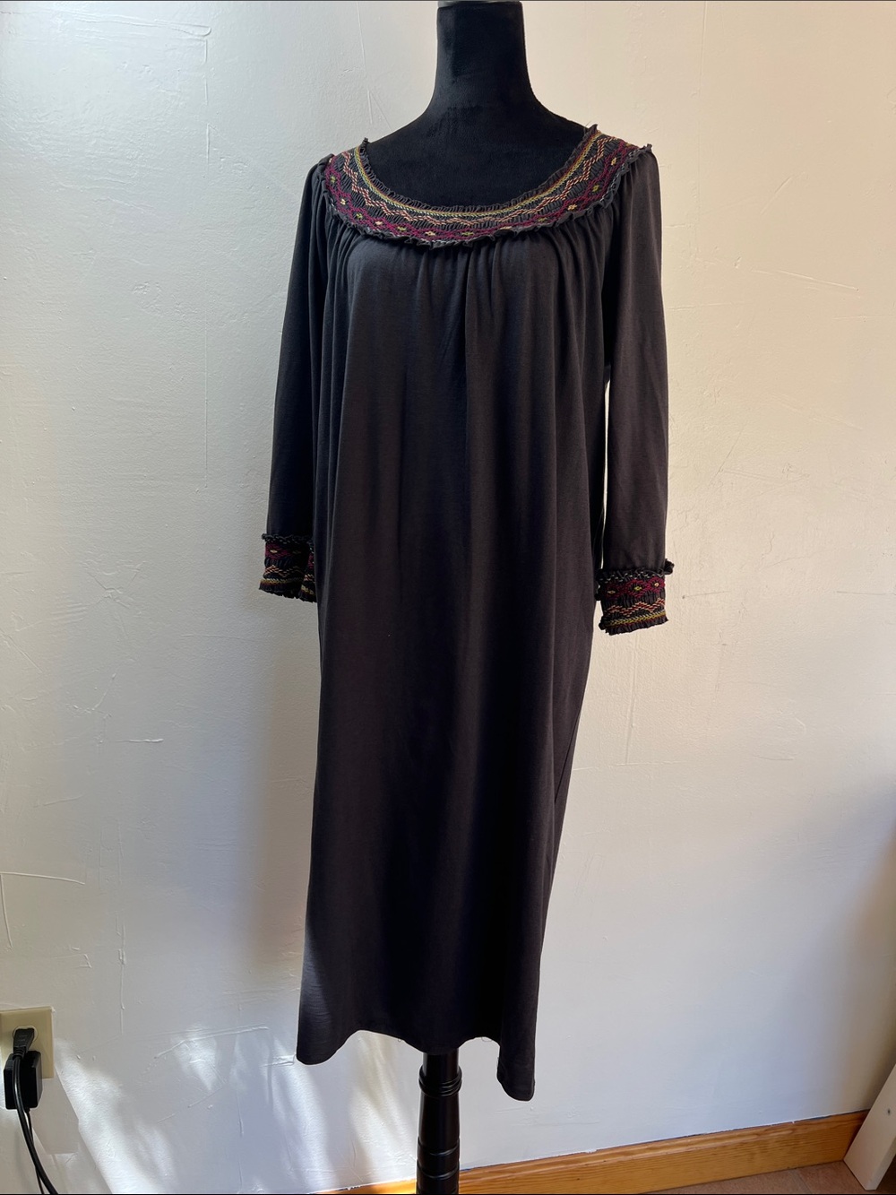 Black Embroidered Scoop-Neck Women’s Dress Pima cotton Alpaca lagenlook organic